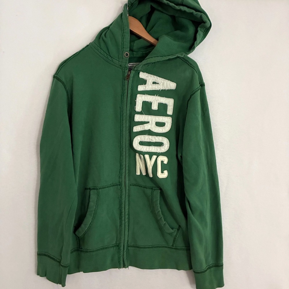 Vtg Aeropostale Y2K Hoodie Jacket Mens M Full Zip Thermal Hood Logo Spellout